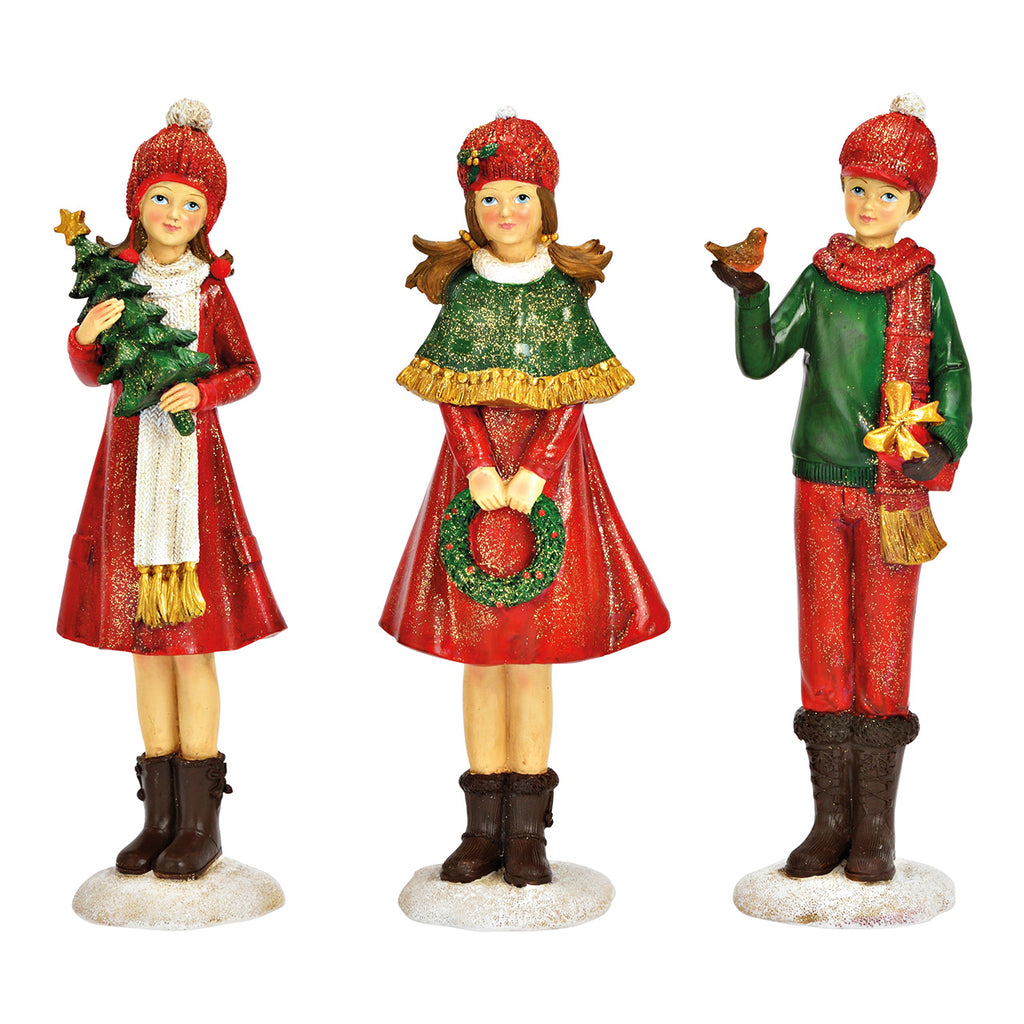 SVJ Kerstversiering Winterkindje - 9x11x30 cm - Polyester - Rood