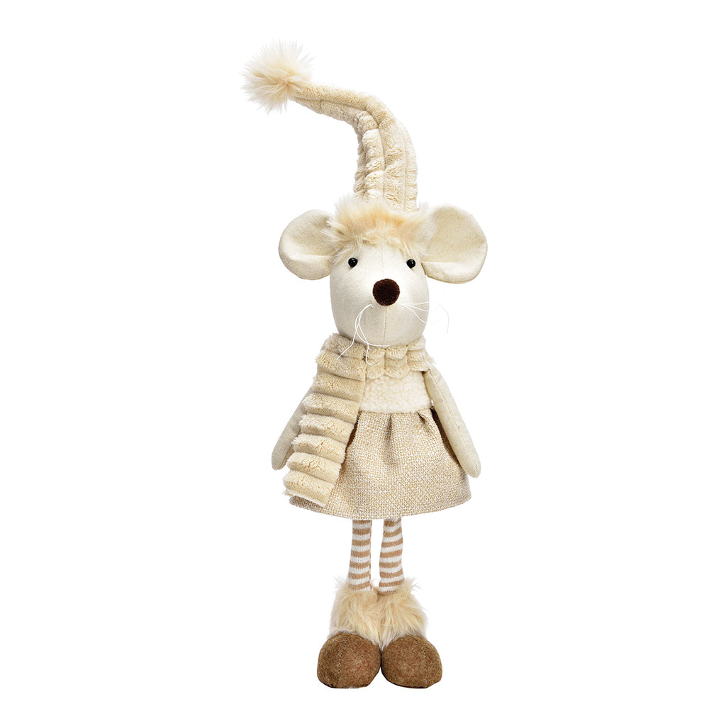 SVJ Kerstversiering Wintermuis - 17x19x47 cm - Textiel - Beige
