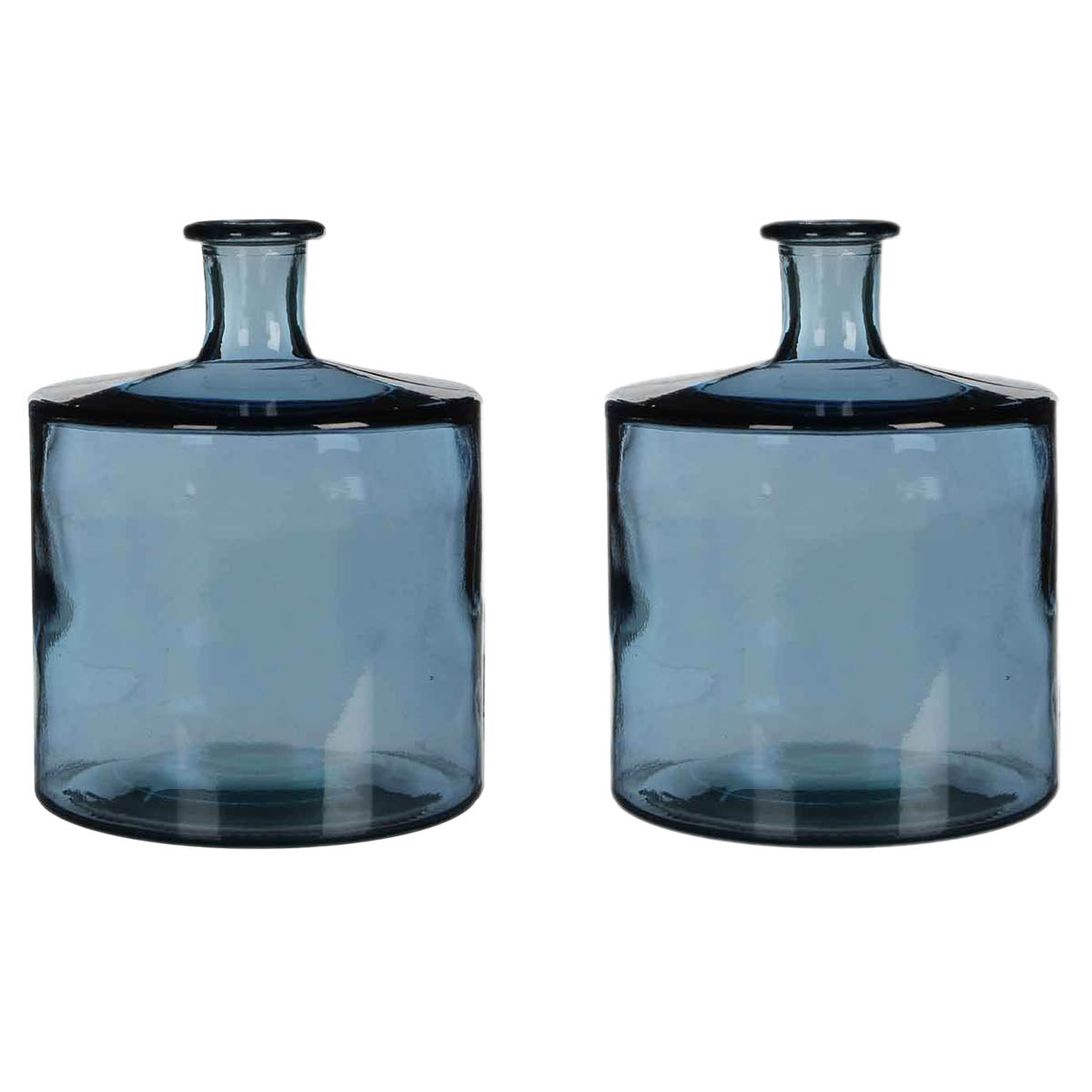 Mica Decorations Guan Fles - H26 x Ø21 cm - Glas - Blauw - Set van 2