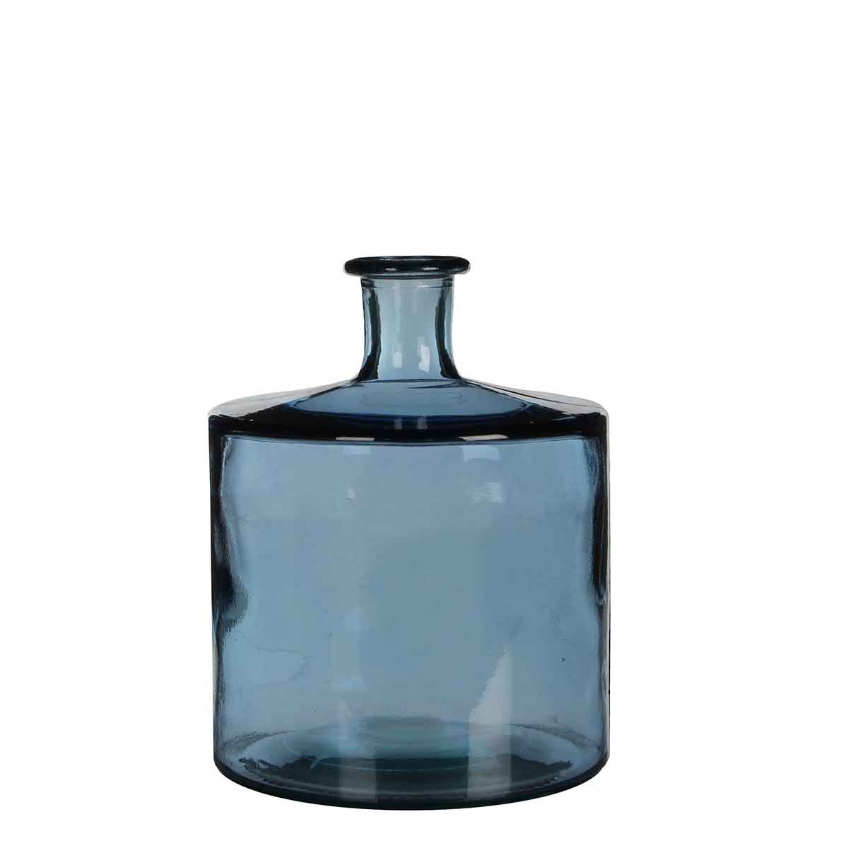 Mica Decorations Guan Fles - H26 x Ø21 cm - Glas - Blauw - Set van 2