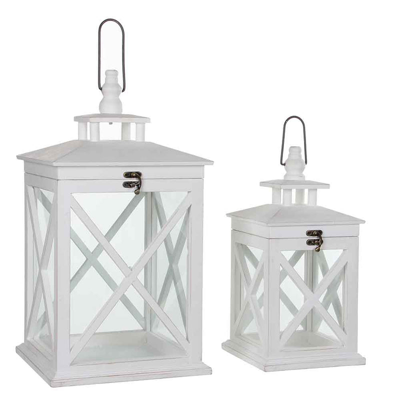 Mica Decorations lantaarn wit set van 2 grootste maat in cm: 24x24x46