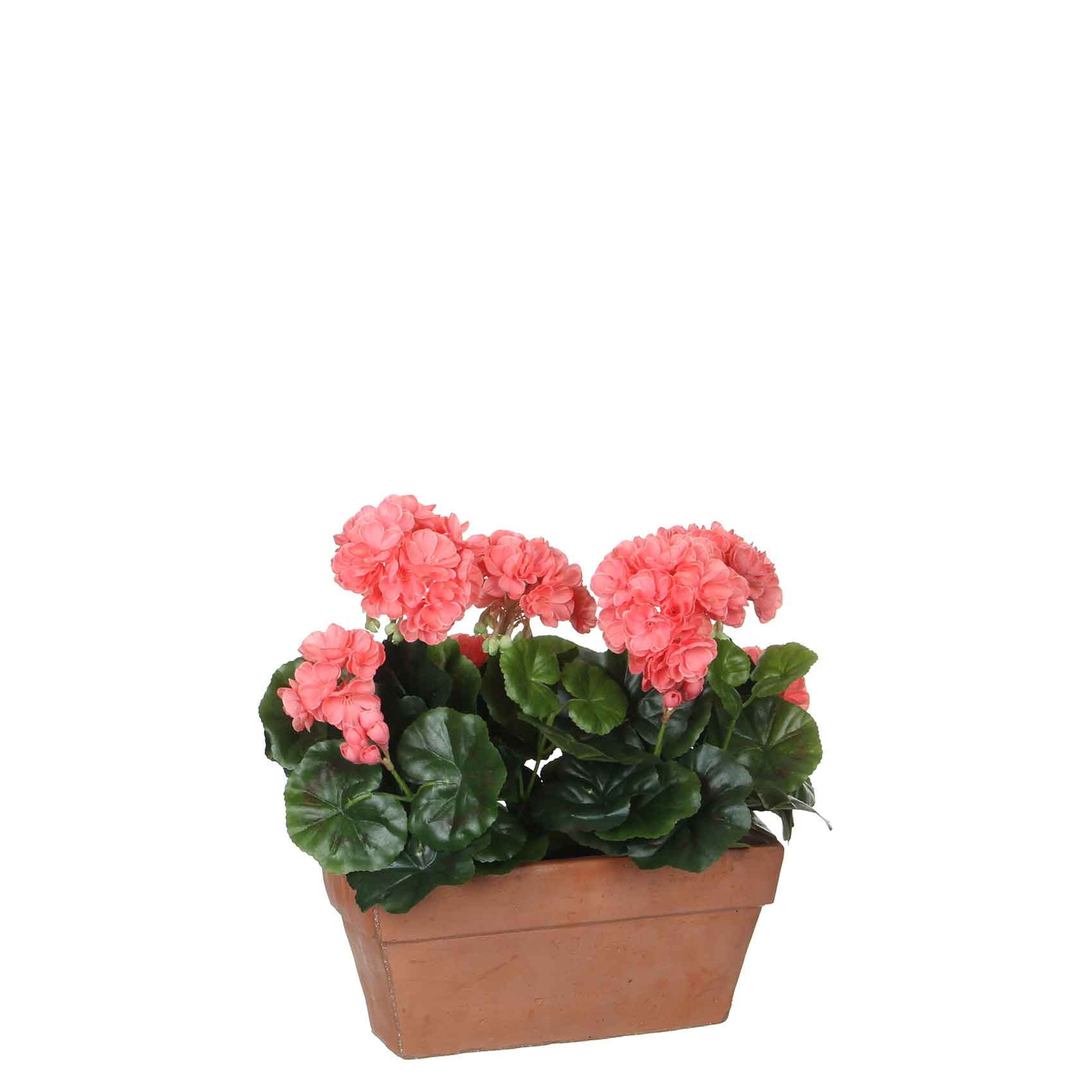 Mica Decorations geranium zalm in balkonbak terra maat in cm: 29x13x40