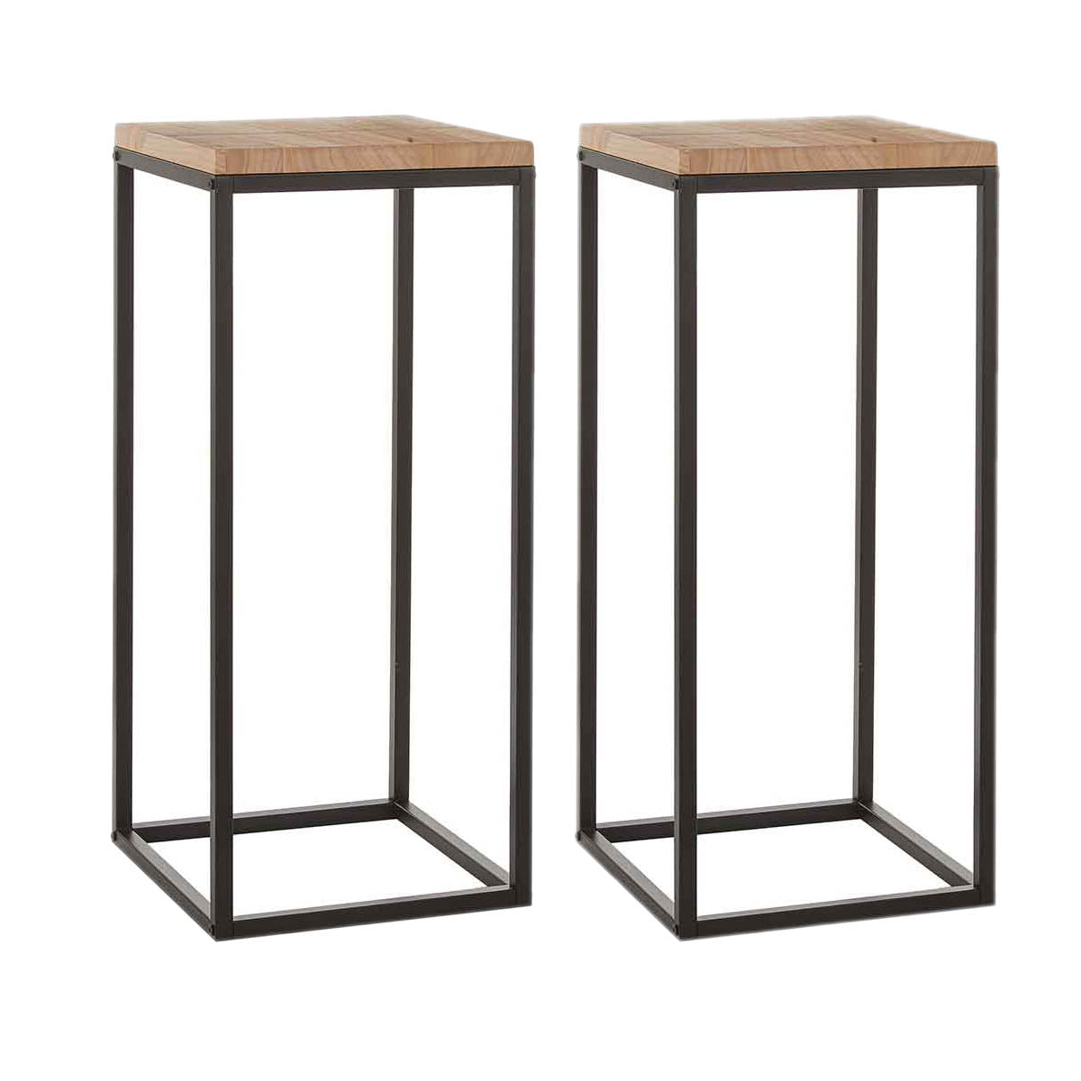 Mica Decorations Oskar Bijzettafel - H81xØ35 cm - Zwart - Set van 2