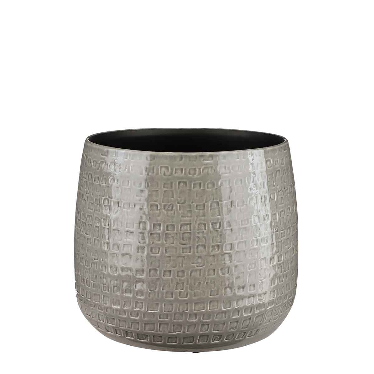 Mica Decorations Bloempot Floyd rond grijs handgemaakt - 23 x Ø 28 cm