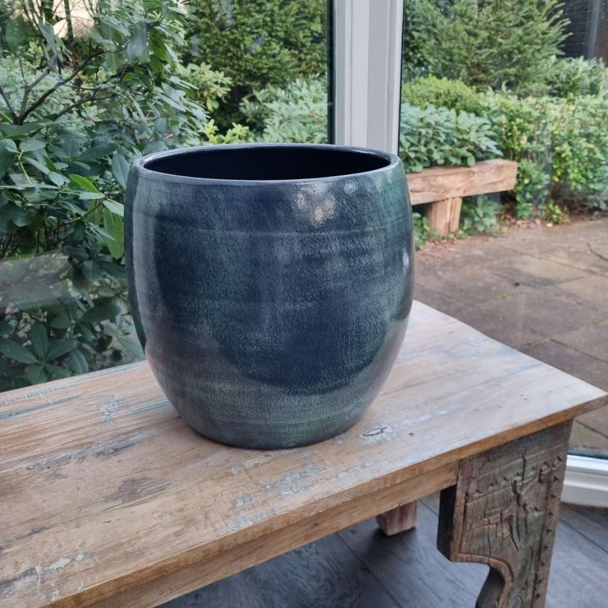 Mica Decorations Lester Bloempot - H31 x Ø33 cm - Terra - Donkerblauw