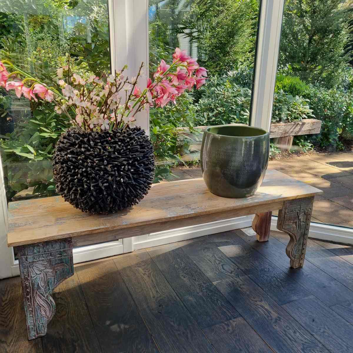 Mica Decorations lester ronde bloempot groen maat in cm: 31 x 33