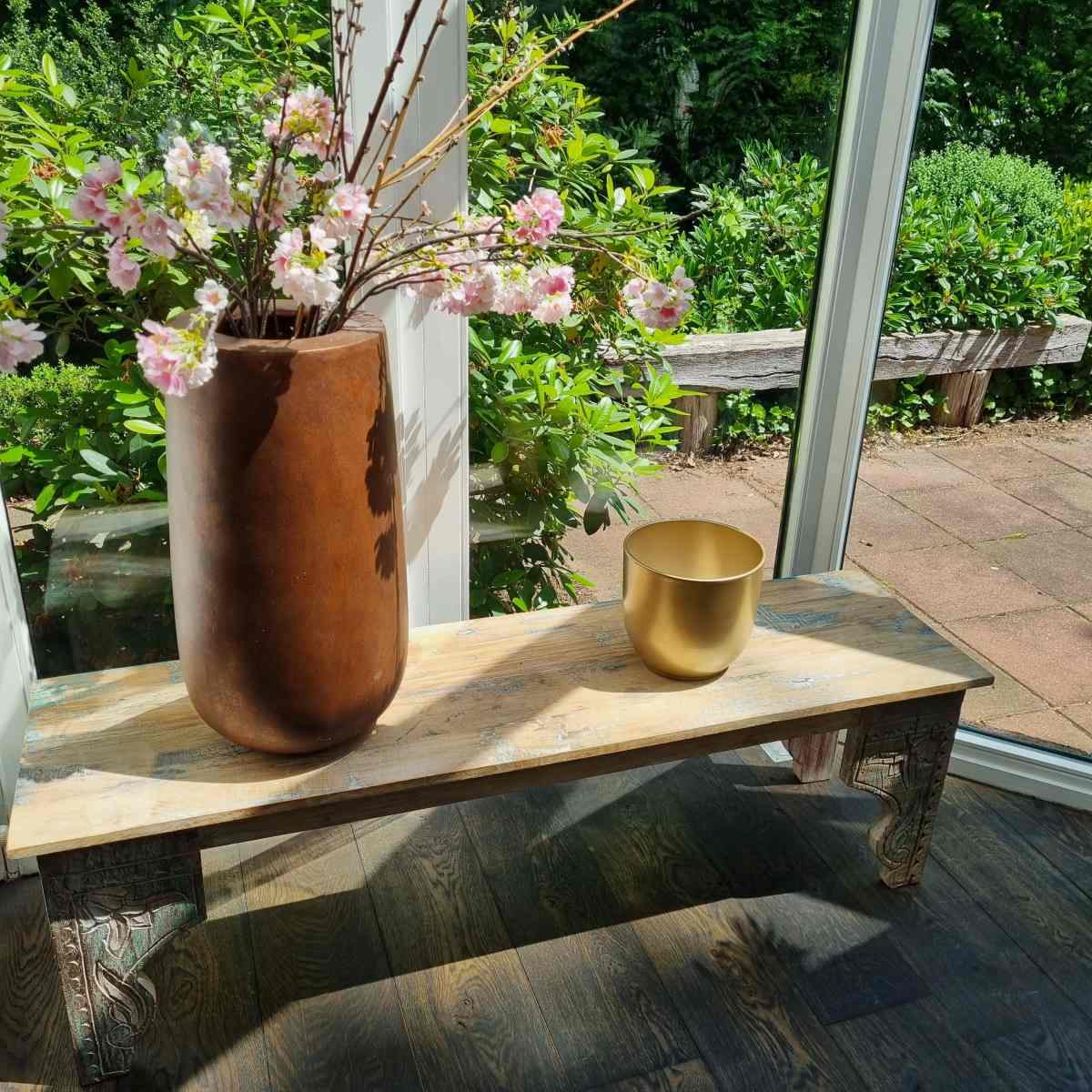 Mica Decorations Tusca Bloempot Rond - H20 x Ø22 cm - Keramiek - Goud
