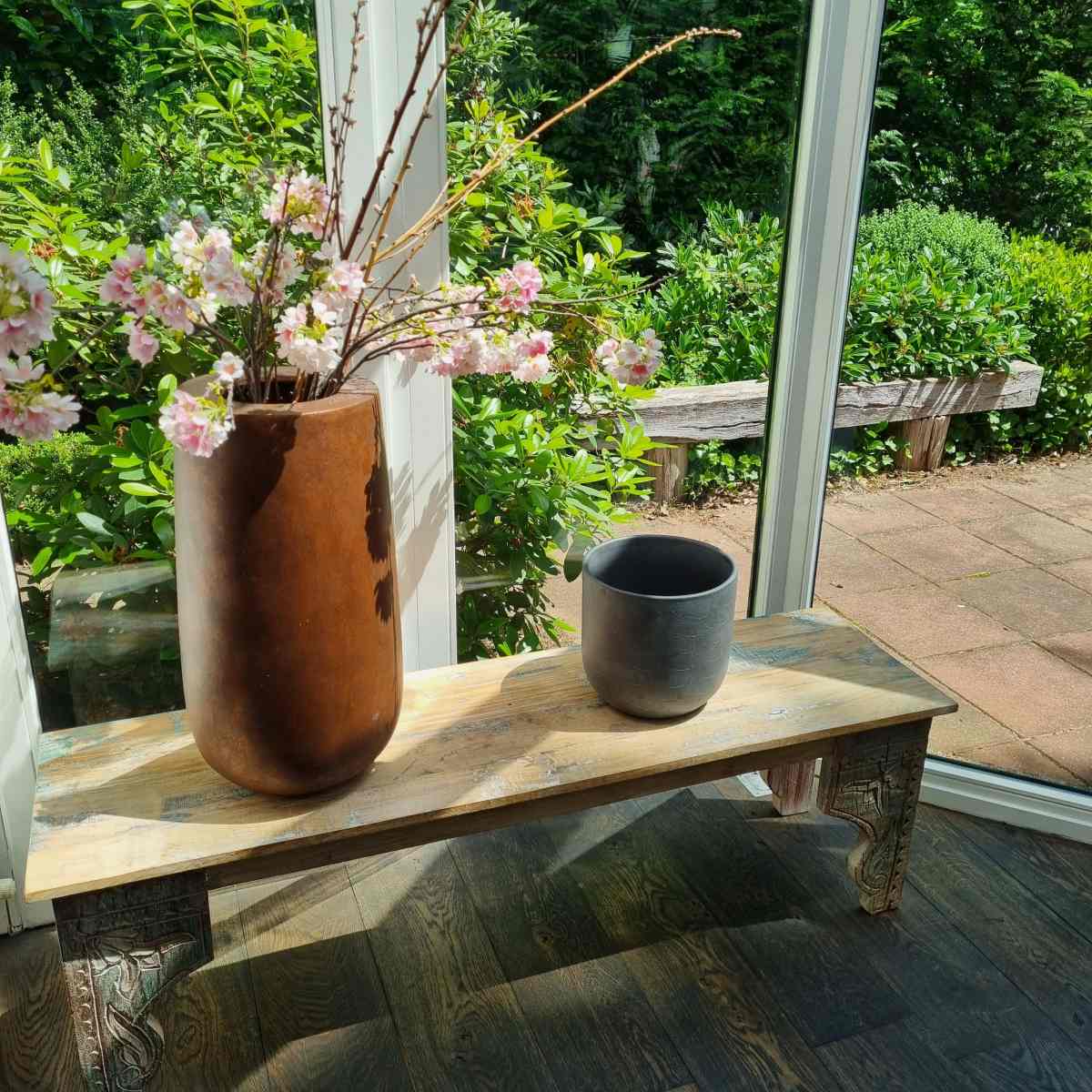 Mica Decorations Nora Bloempot Rond - H24xØ25 cm - Terra - Donkergrijs