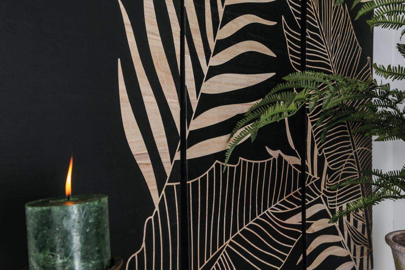 PTMD Neron hout wandpaneel zwart palmen - 145 x 4 x 120 cm - Zwart