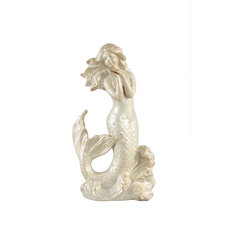 PTMD Sheryl wit glazen keramiek zeemeermin standbeeld - 20x13x39