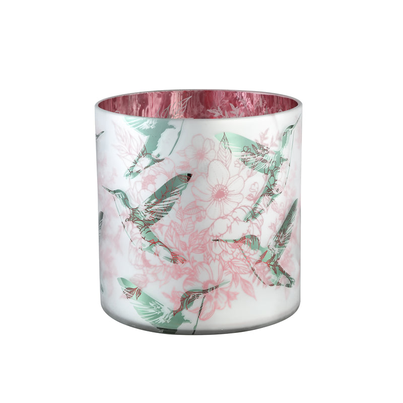 PTMD Lillian wit glas windlicht binnenkant roze maat in cm: 25x25x25