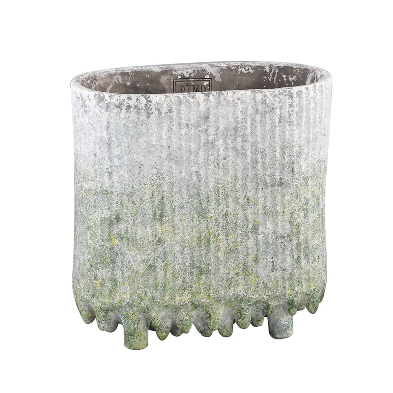 PTMD Zella grijze groene cement pot op voet ovaal maat in cm: 40x20x40