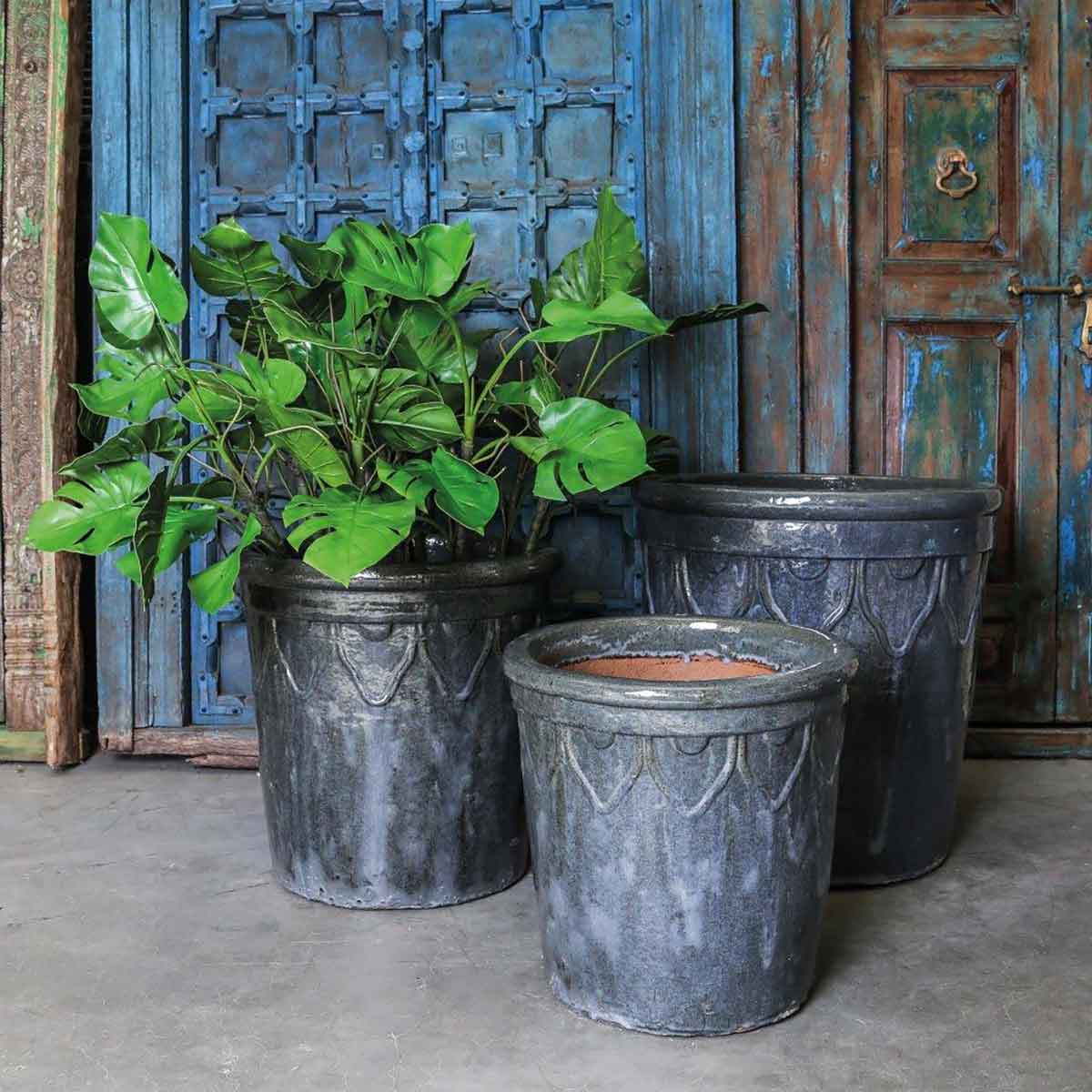 PTMD Rebbel Ronde Bloempot - H50xØ50 cm - Keramiek - Donkergrijs