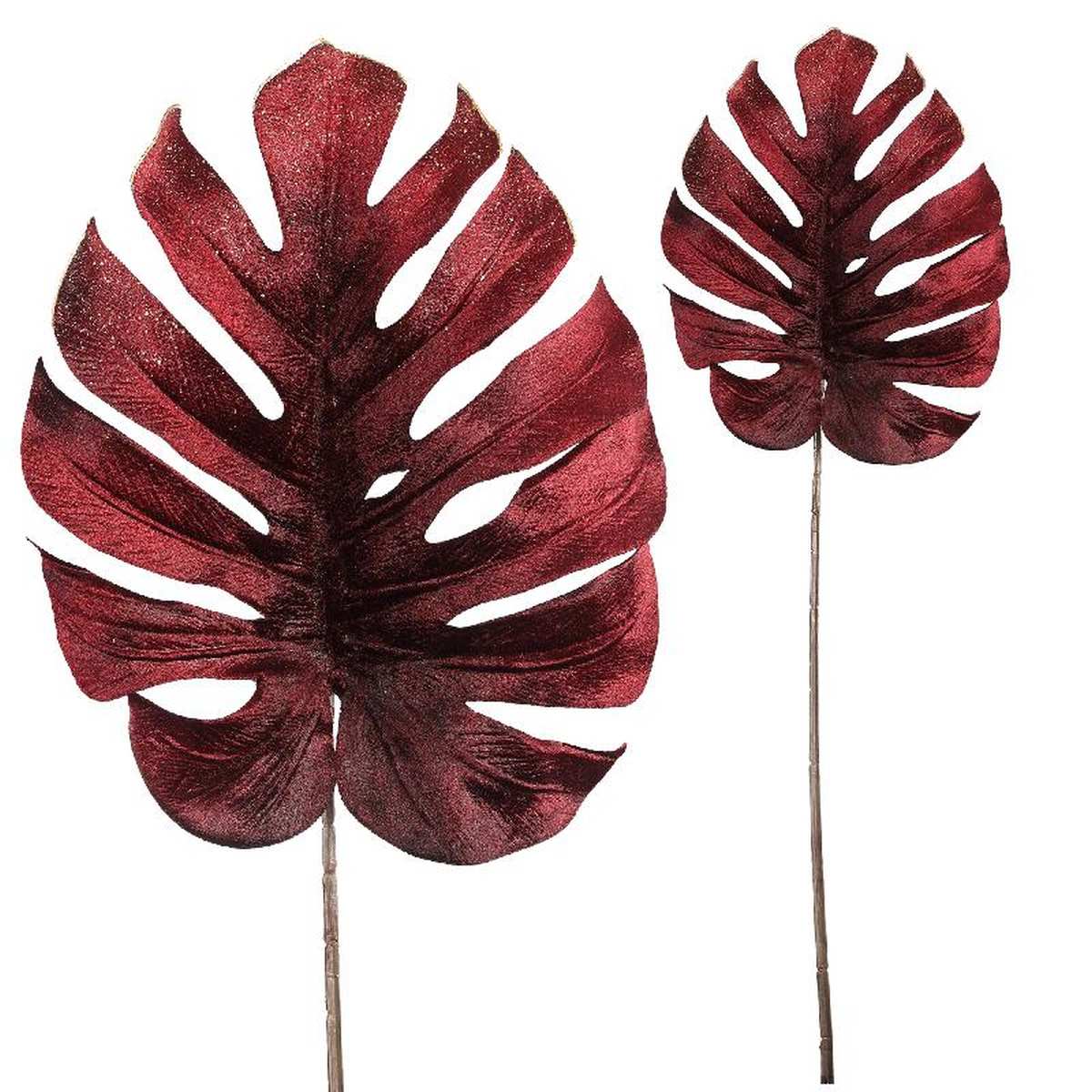 PTMD Leaves Plant Monstera Kunstblad - 29x24x76 cm - Velvet - Bordeaux