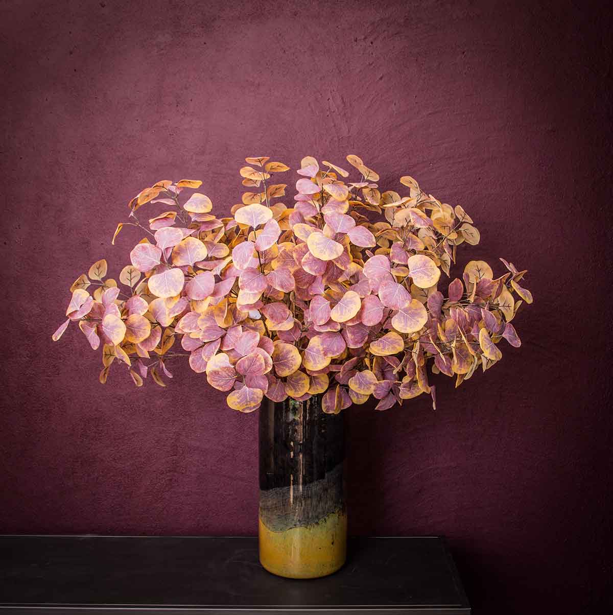 PTMD Leaves Plant Cotimus Kunsttak - 51 x 29 x 90 cm - Geel/roze
