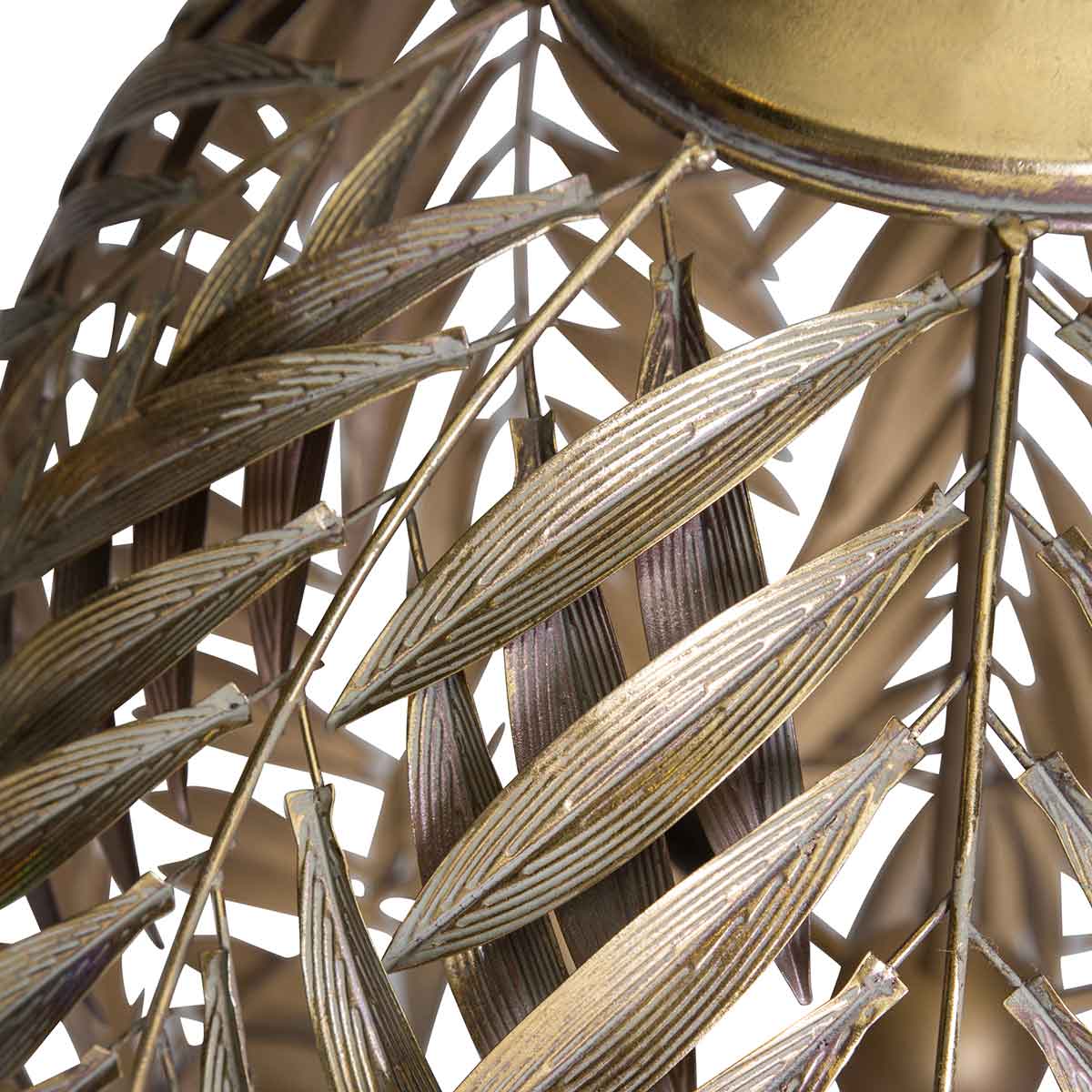 PTMD Mea Ronde Hanglamp Palm Bladeren - H90 x Ø70 cm - Metaal - Goud