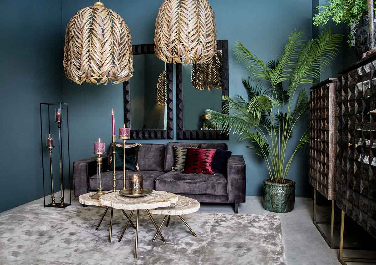 PTMD Mea Ronde Hanglamp Palm Bladeren - H90 x Ø70 cm - Metaal - Goud