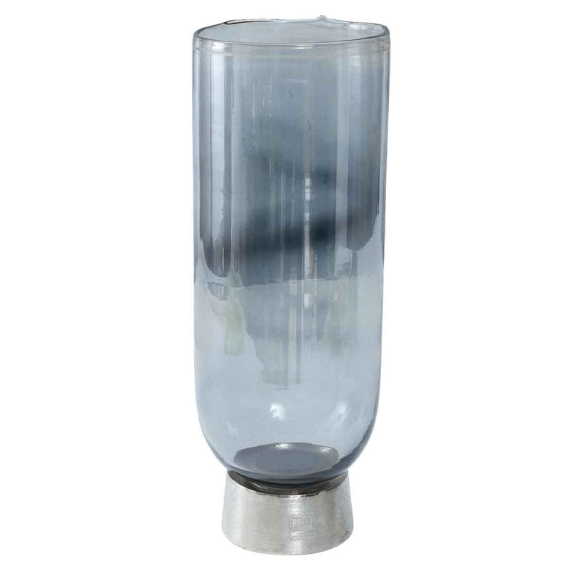 PTMD Angelo Rond Windlicht - H39 x Ø14 cm - Aluminium/glas - Zilver