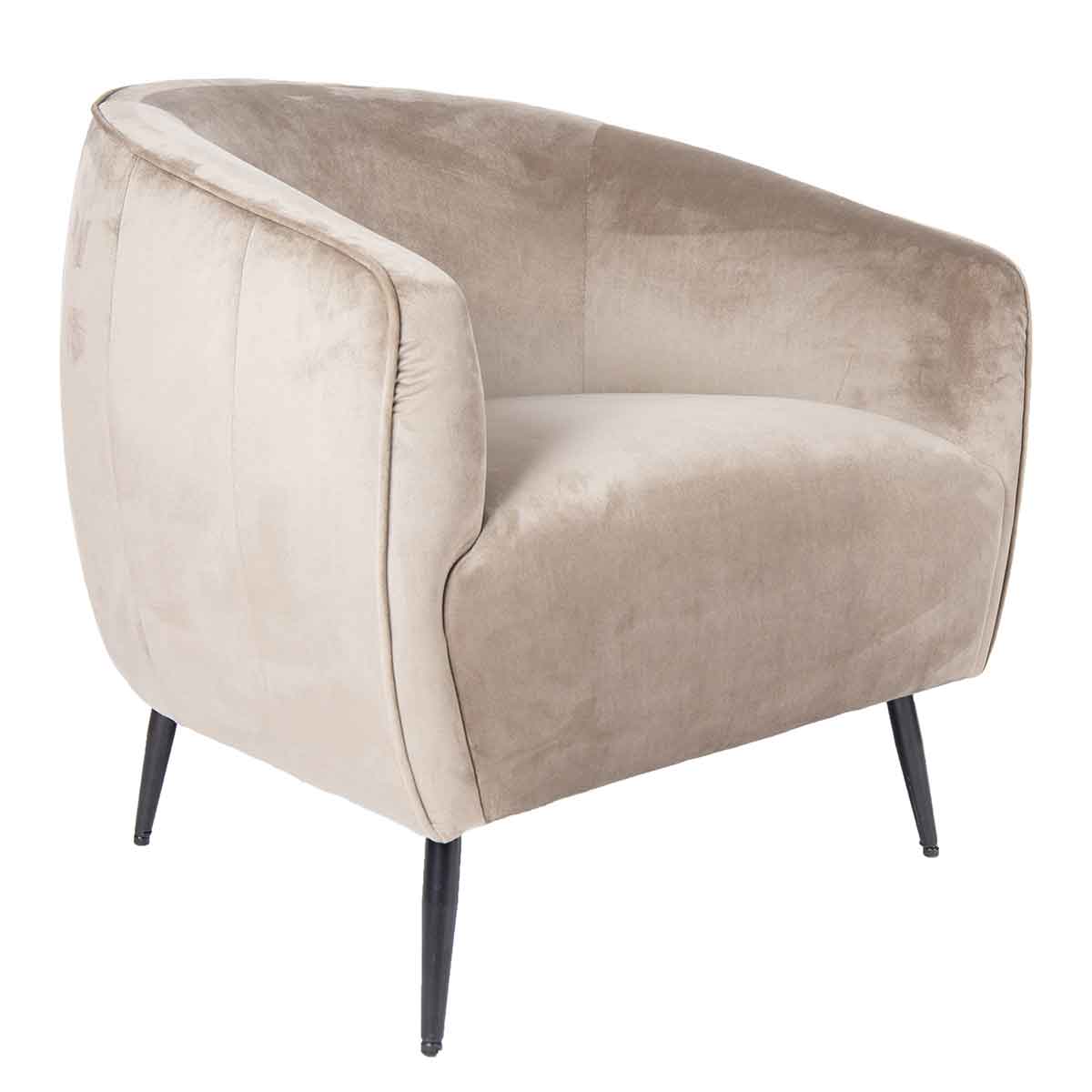 PTMD Vinn Velvet Fauteuil - 67 x 78 x 72 cm - Metaal/Fluweel - Beige