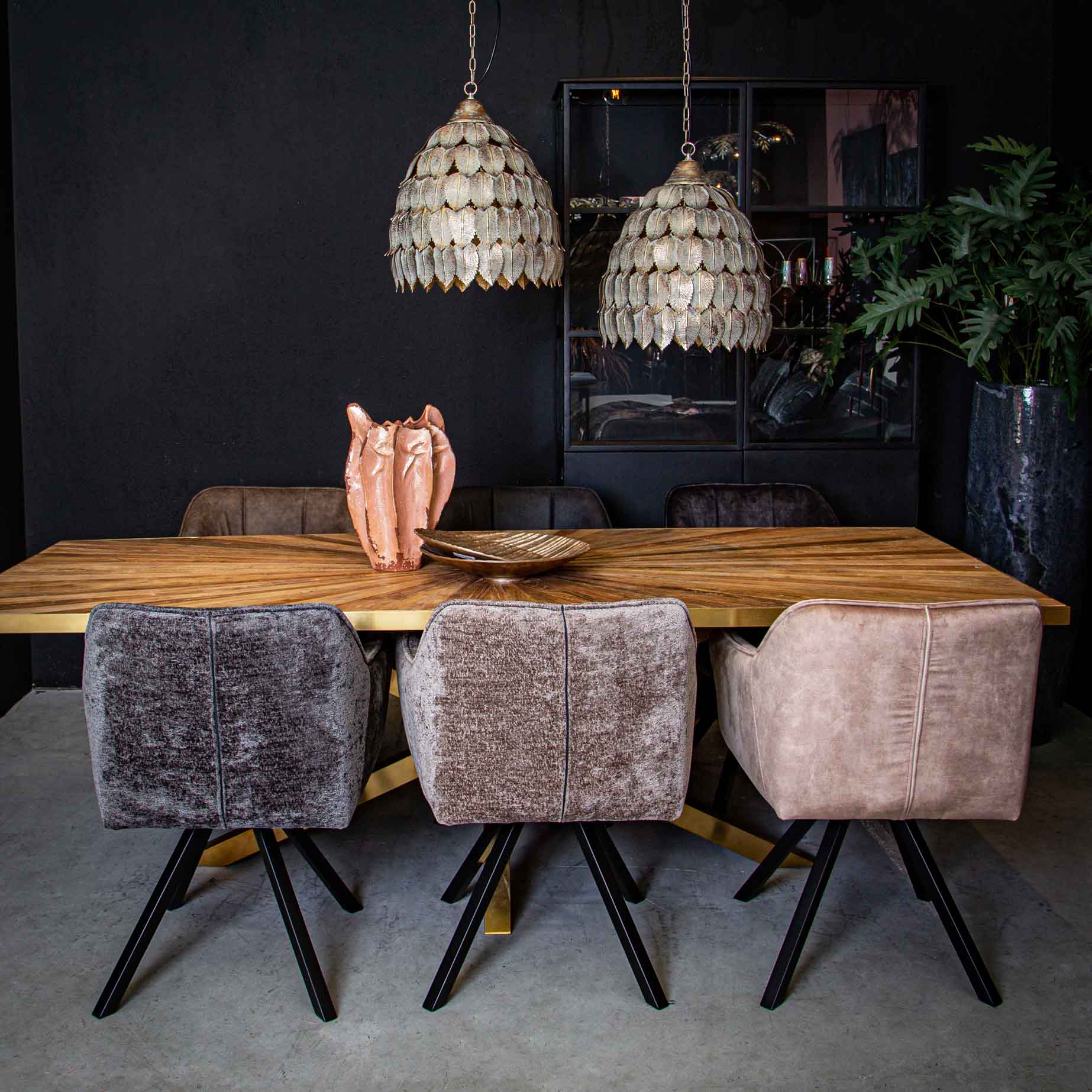 PTMD Rosey Hanglamp Bladeren - H135 x Ø44 cm - Metaal - koper