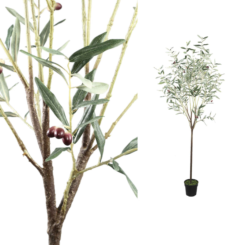 PTMD Tree Green Olijfboom Kunstplant - H185xØ30 cm - Pot - Groen