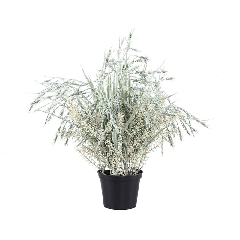 PTMD Tarwe tak Kunstplant - H50 x Ø30 cm - Plastic pot - Wit/groen