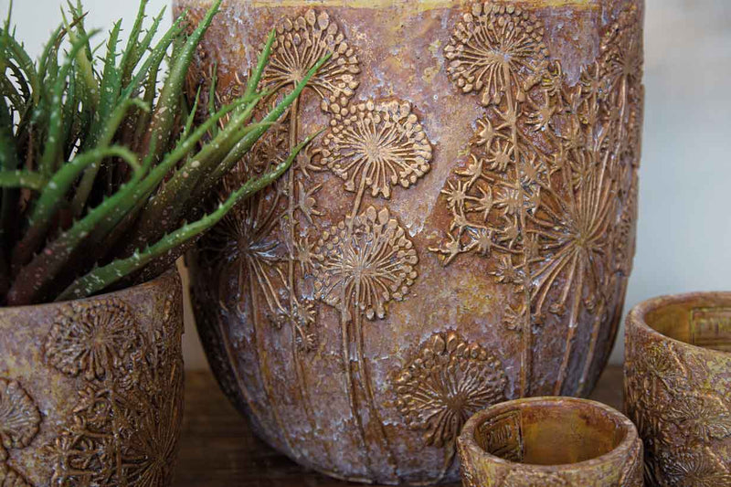 PTMD Azura Ronde Bloempot - H38 x Ø26 cm - Cement - Goud