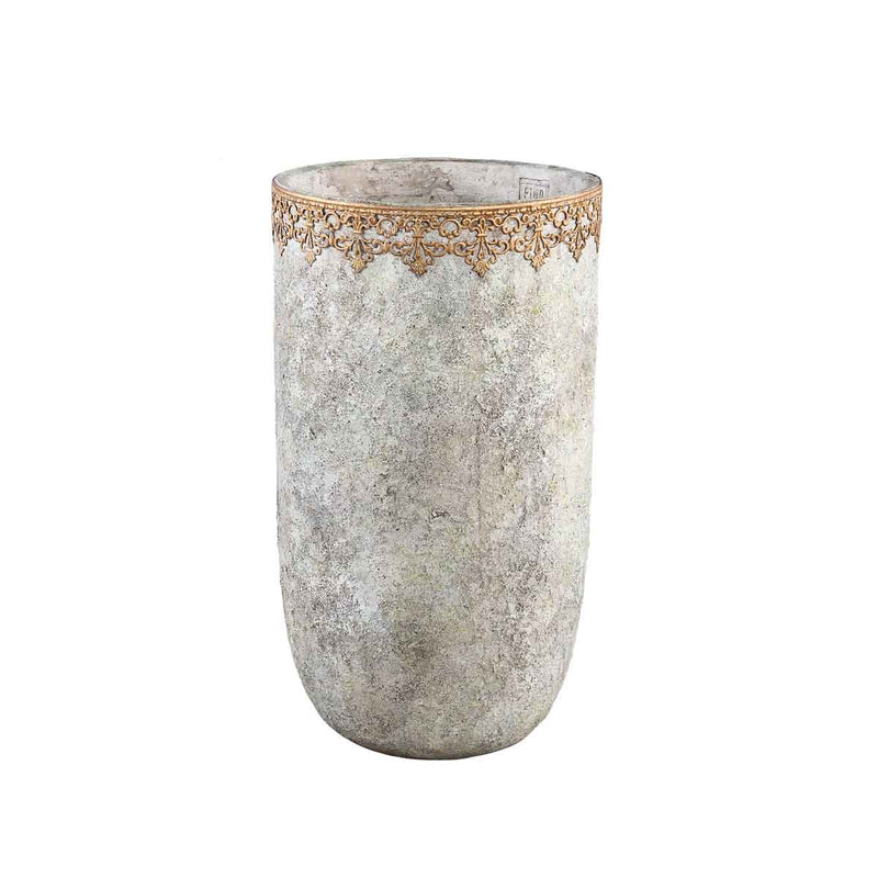 PTMD Callie Ronde Bloempot - H50 x Ø28,5 cm - Cement - Wit