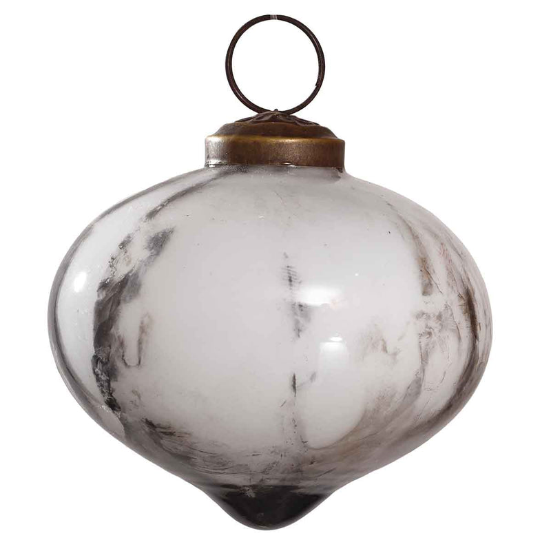 PTMD Marble Kerstbal - 7 x 7 x 7 cm - Glas - Zilver/wit