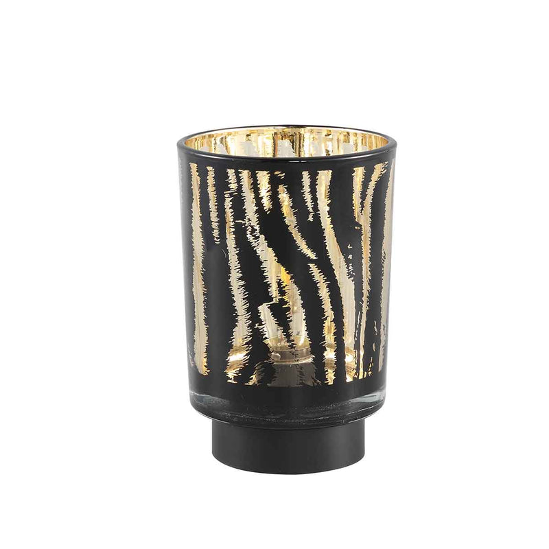 PTMD Maudy Theelicht Zebra LED - H15 x Ø10 cm - Glas - Zwart/goud