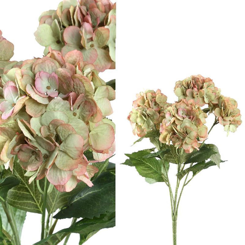 PTMD Hydrangea Flower Hortensia Kunststruik - 43x40x58 cm - Roze/Groen