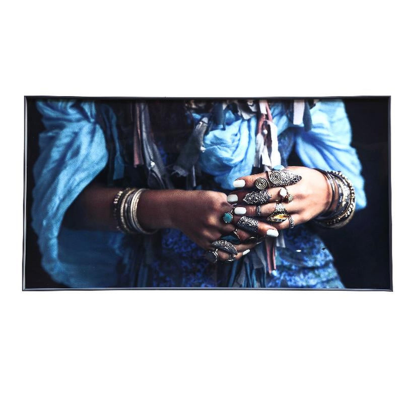 PTMD Melani Glass Art Vrouwen Hand Wanddecoratie - 150x80 cm - Blauw