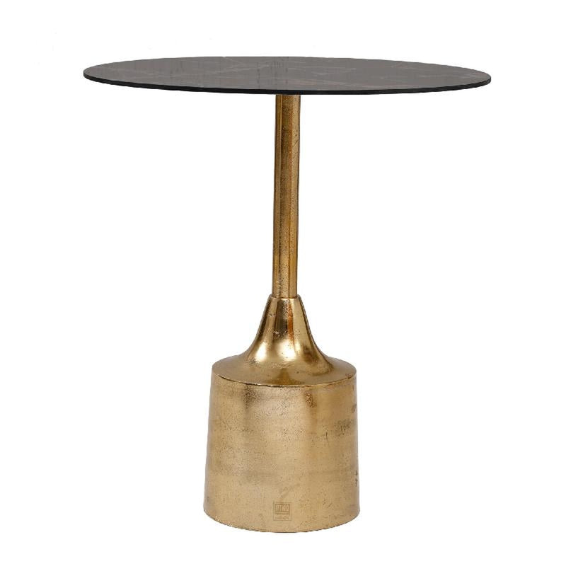 PTMD Lavina Ronde Bijzettafel - H40xØ48 cm - Glas - Goud/Zwart