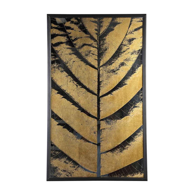 PTMD Loro Rechthoekig Wandpaneel Palmblad - 100 x 60 cm - Zwart/goud