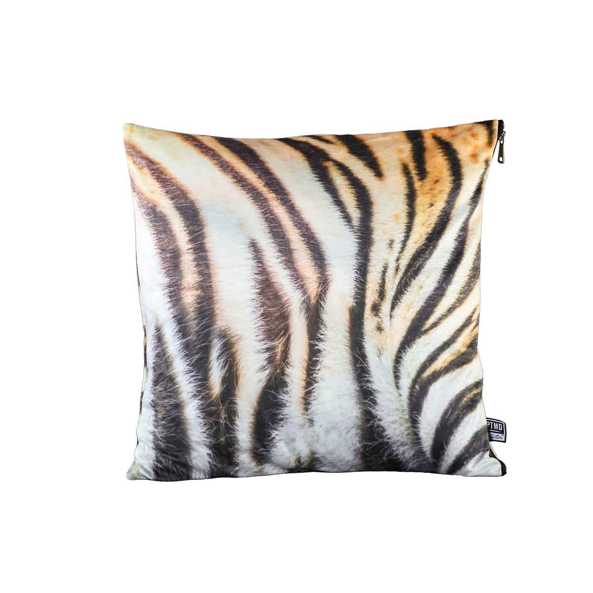 PTMD Nia Vierkant Kussen Tijger - 45 x 10 x 45 cm - Velvet - Wit