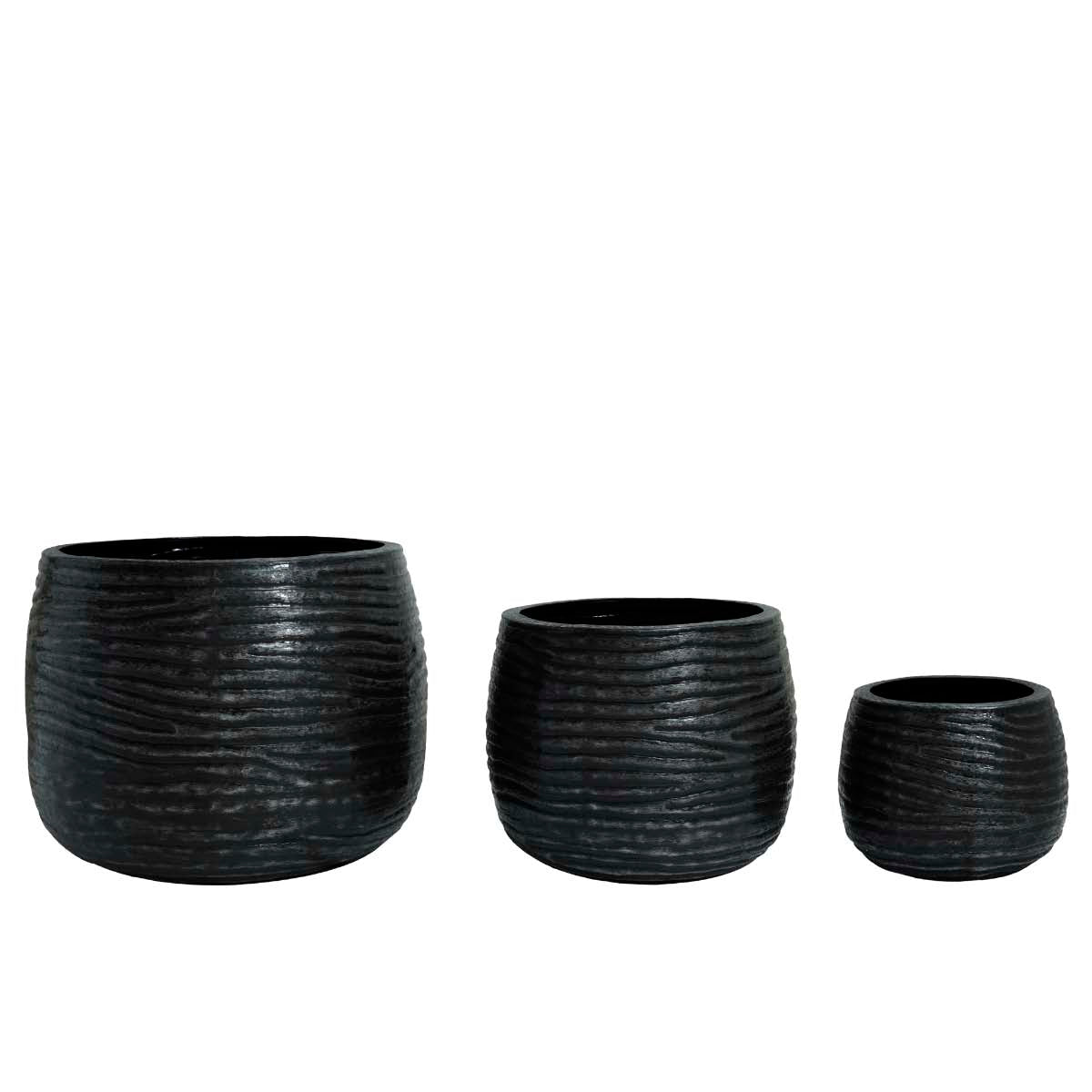 PTMD Delida Ronde Bloempot - H50xØ64 cm - Set van 3 - Zwart