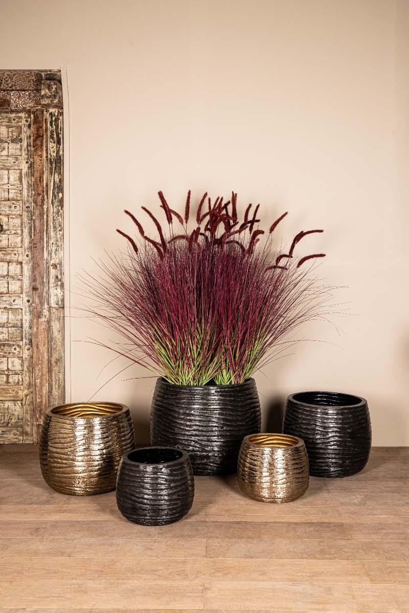 PTMD Delida Ronde Bloempot - H50xØ64 cm - Set van 3 - Zwart