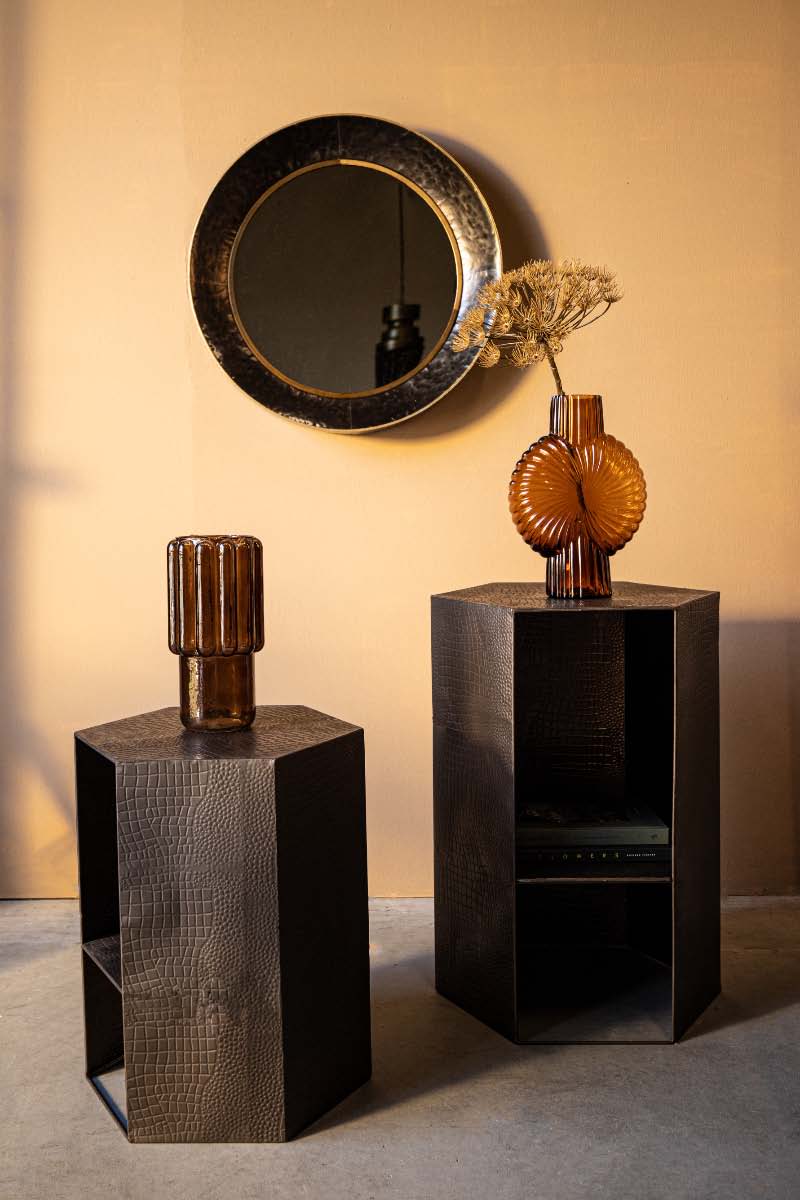 PTMD Dilay Zeshoekige Bijzettafel - 46,5x40x65 cm - Set van 2 - Zwart