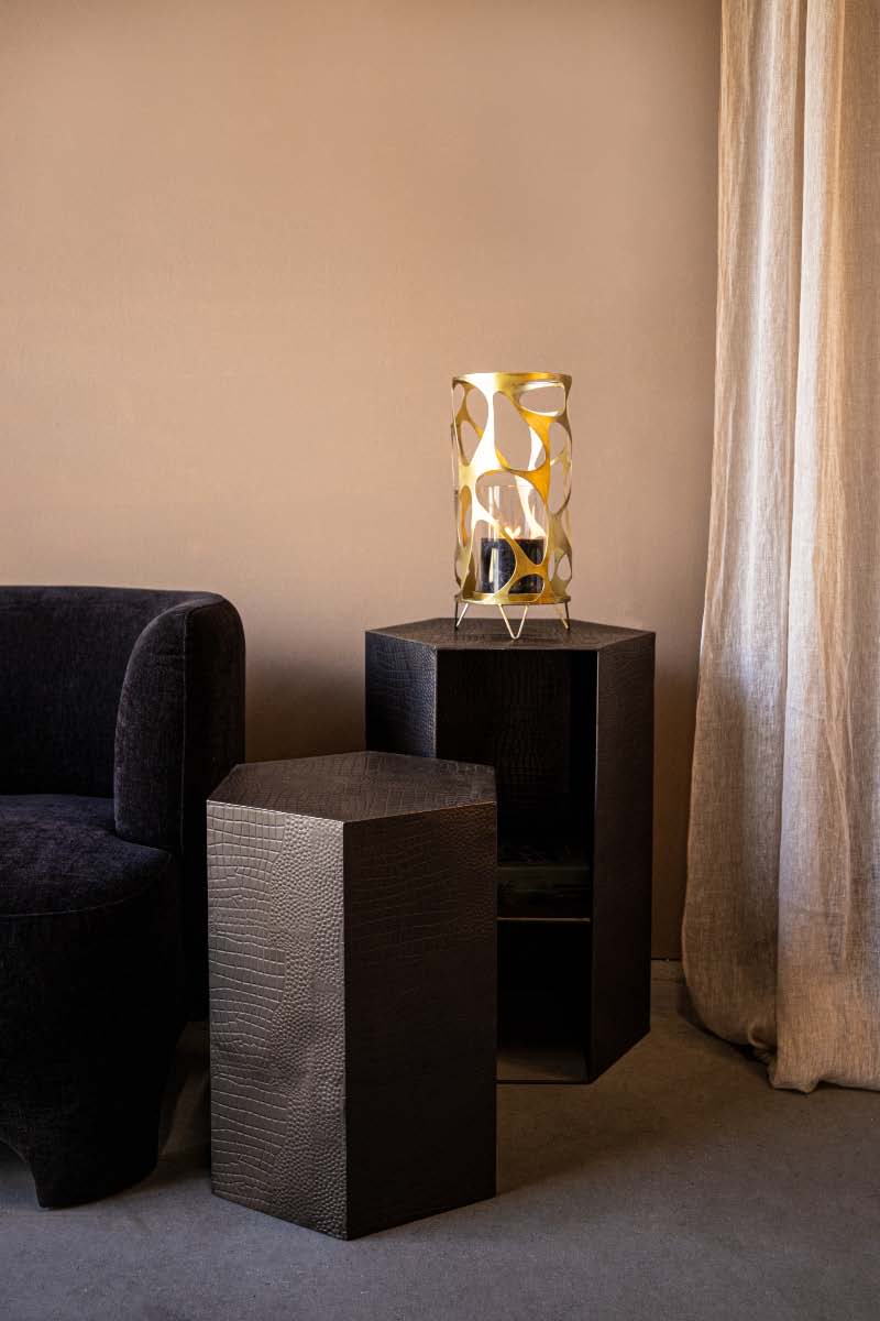 PTMD Dilay Zeshoekige Bijzettafel - 46,5x40x65 cm - Set van 2 - Zwart