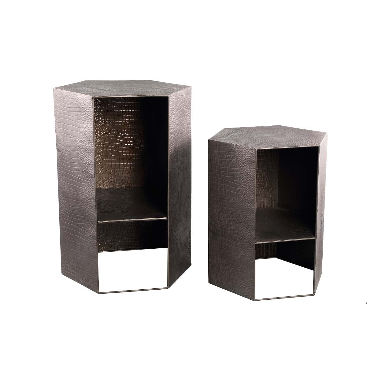 PTMD Dilay Zeshoekige Bijzettafel - 46,5x40x65 cm - Set van 2 - Zwart