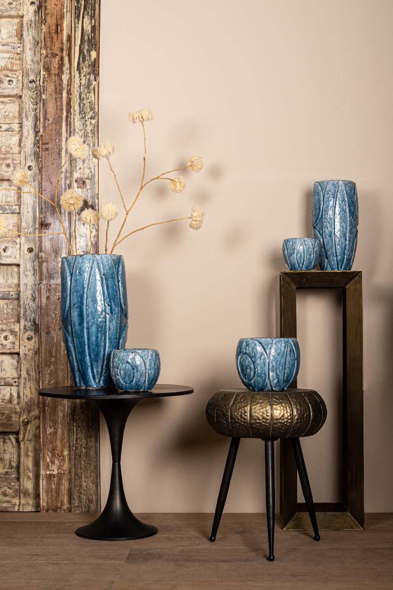 PTMD Tunish Ronde Bloempot - H15 x Ø18 cm - Keramiek - Blauw