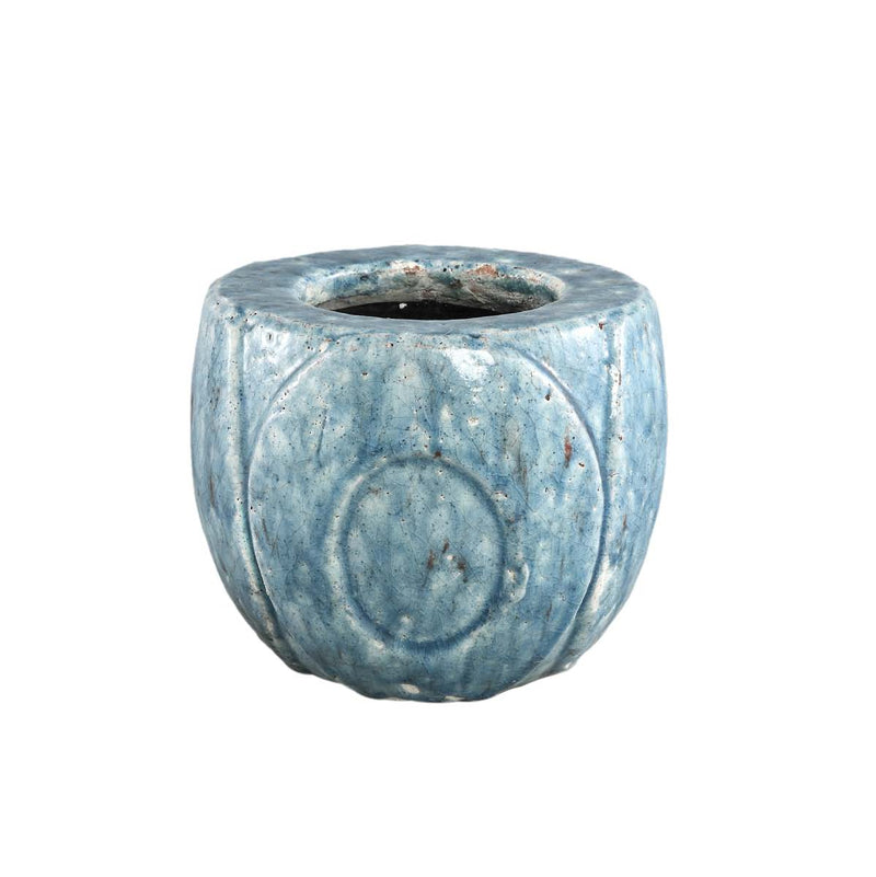 PTMD Tunish Ronde Bloempot - H15 x Ø18 cm - Keramiek - Blauw
