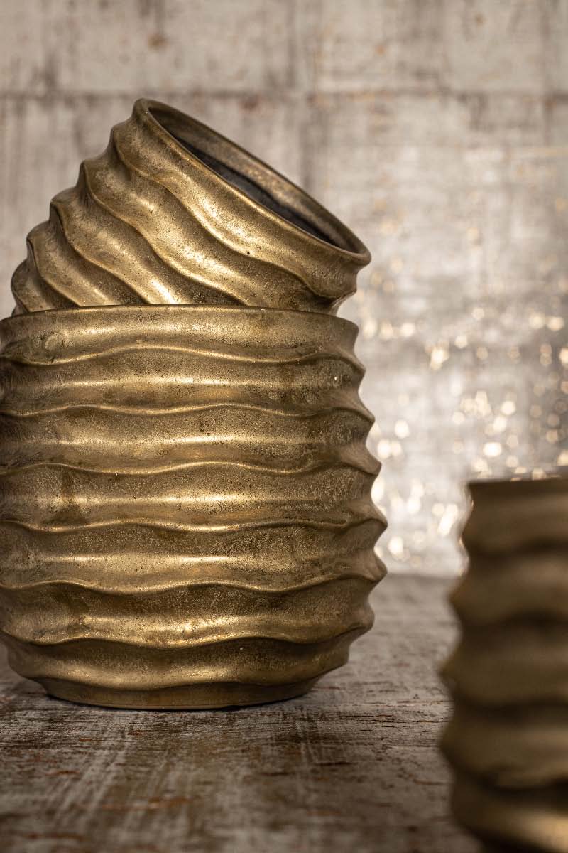 PTMD Lodas Ronde Bloempot - H12,5 x Ø15 cm - Keramiek - Goud
