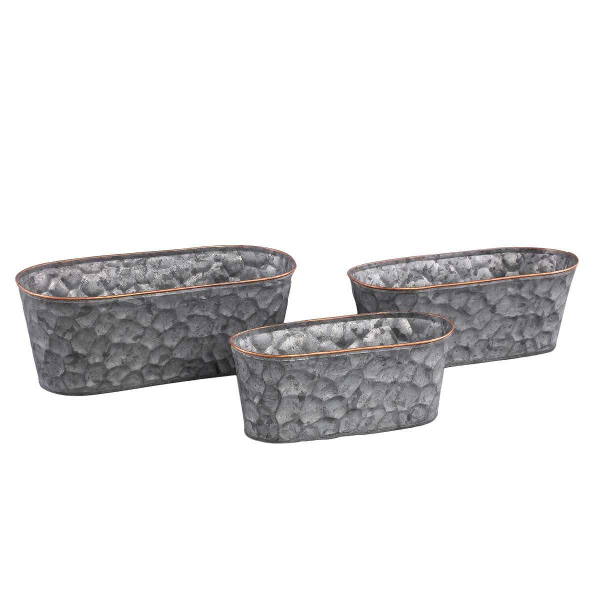 PTMD Dianne Ovale Bloempot - 33x16x12 cm - Set van 3 - Zink - Grijs