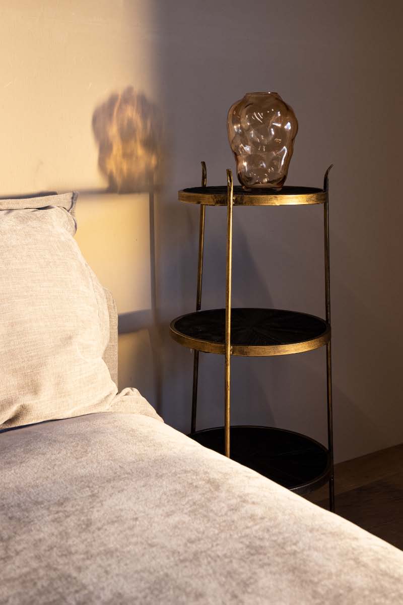 PTMD Tylo Ronde Bijzettafel Meerlaags - 37x39x85 cm - Metaal - Zwart