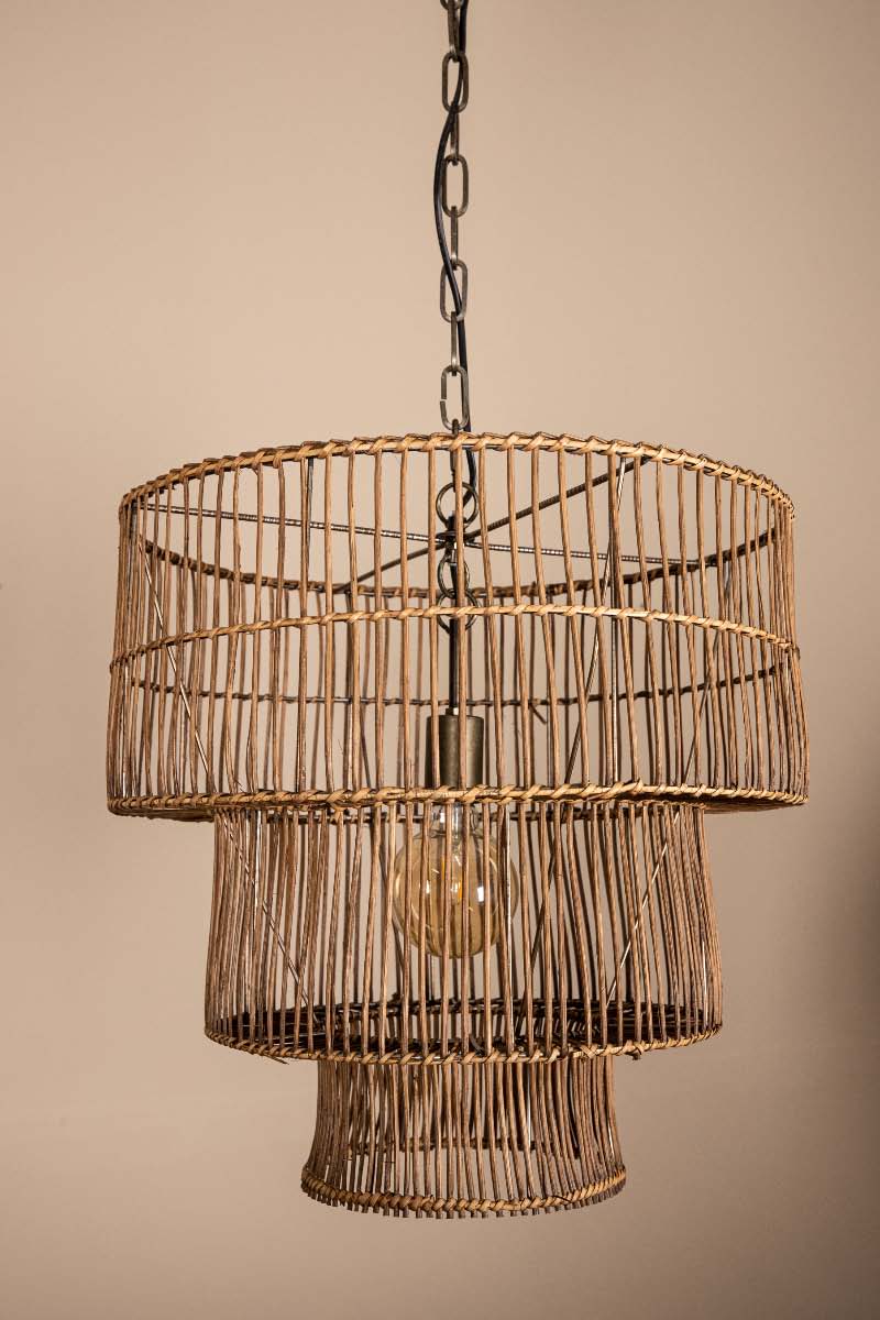 PTMD Linth Ronde Hanglamp - H155 x Ø49,5 cm - Riet - Bruin