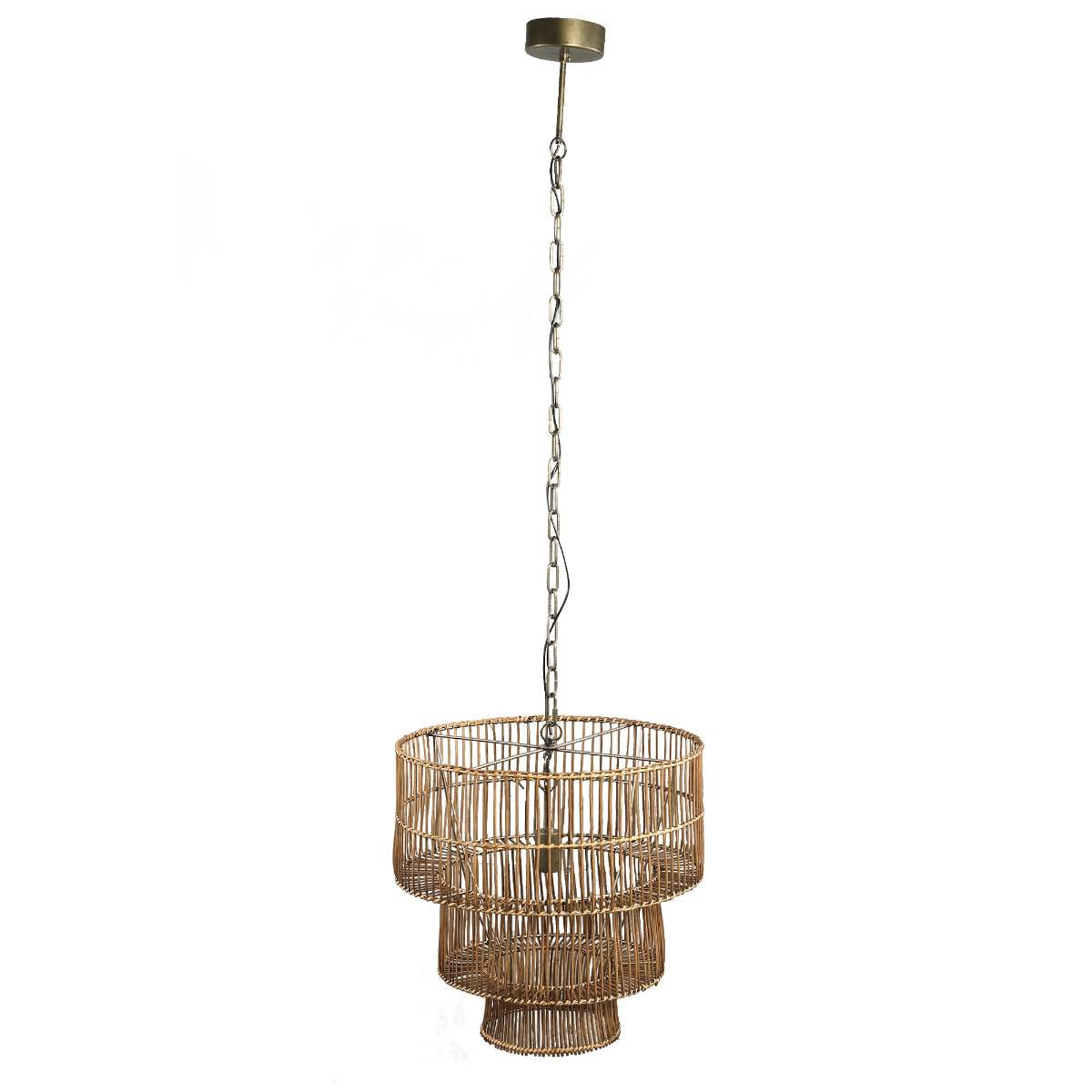 PTMD Linth Ronde Hanglamp - H155 x Ø49,5 cm - Riet - Bruin