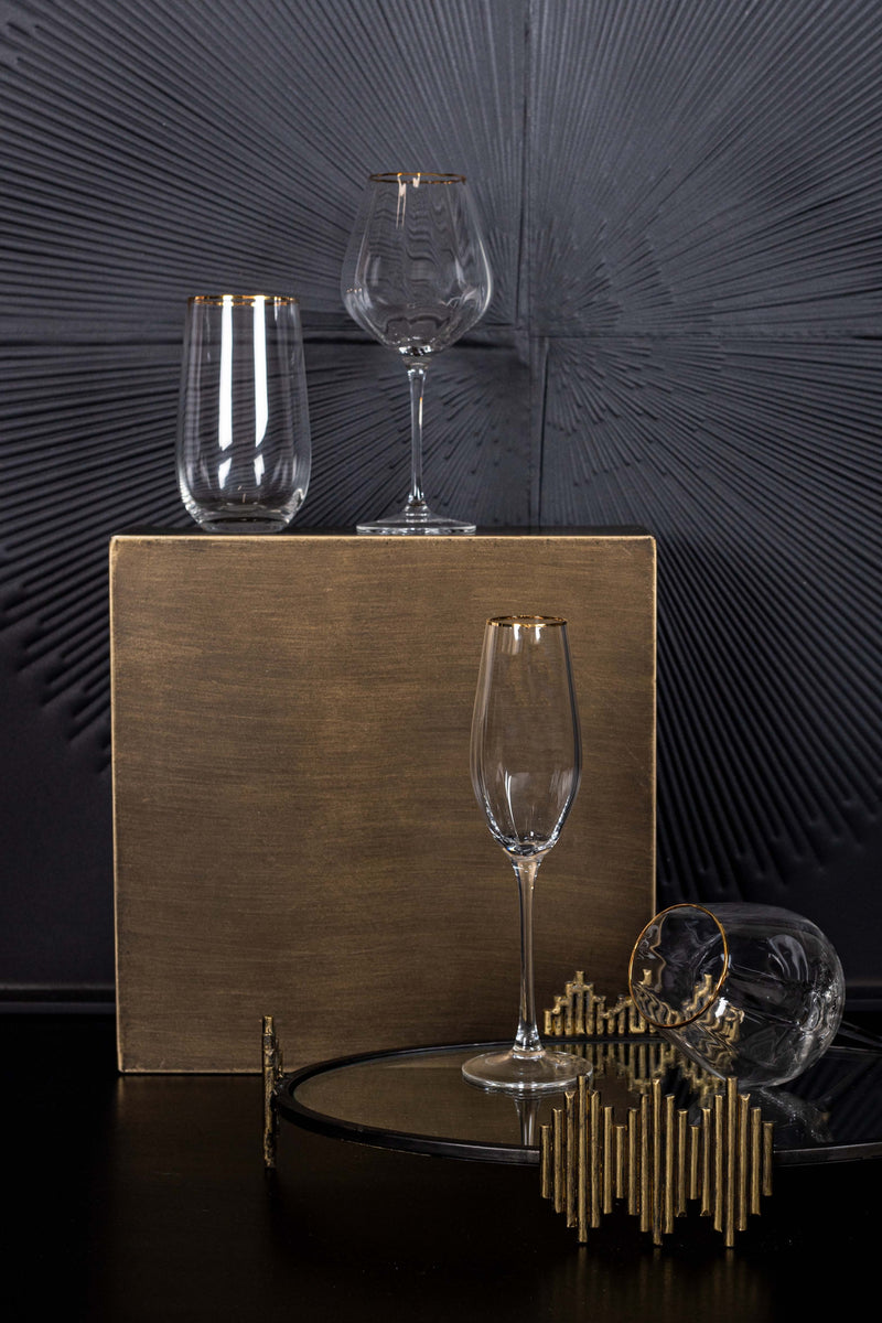 PTMD Yina Witte Wijnglas - H22,5 x Ø9 cm - Glas - Goud