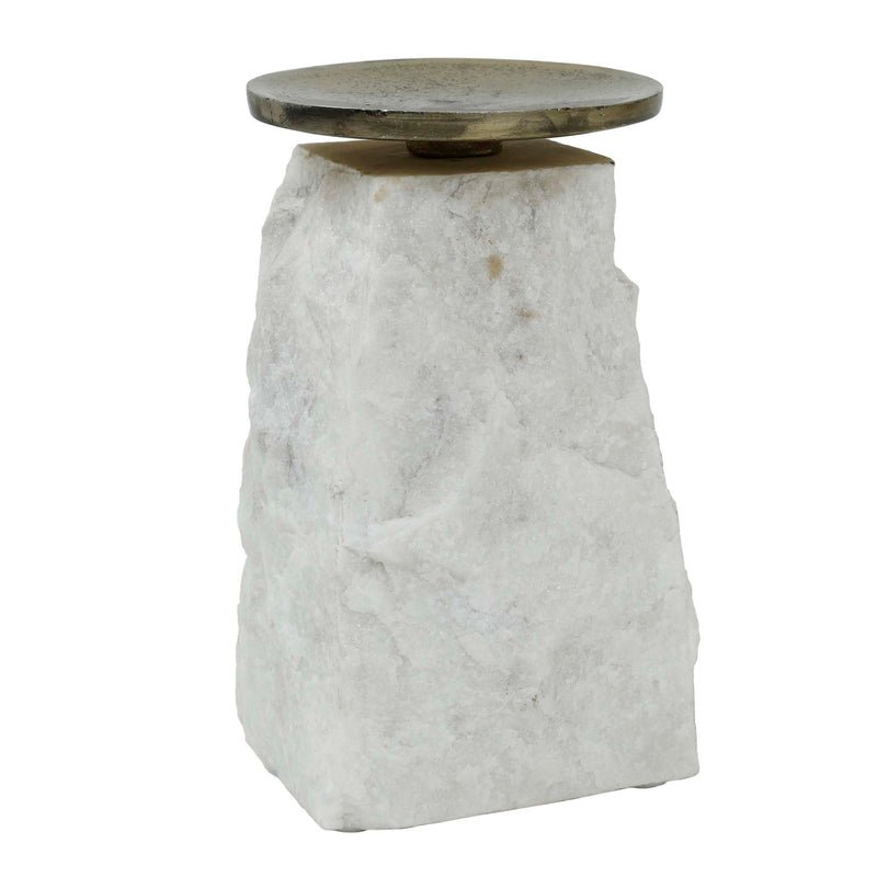 PTMD Nimo Antieke Kandelaar - H16 x Ø9 cm - Marmer - Wit