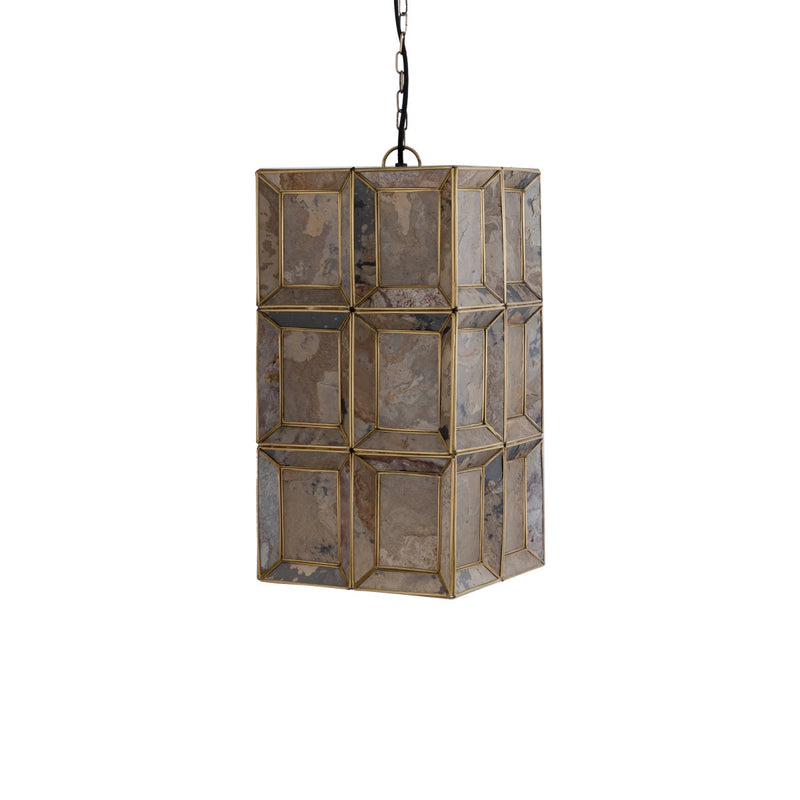 PTMD Layra Hanglamp - 24x24x45 cm - Steen - Messing